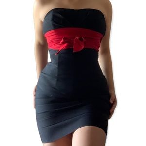 Vintage 90s black and red wrapped bandage dress by Fe